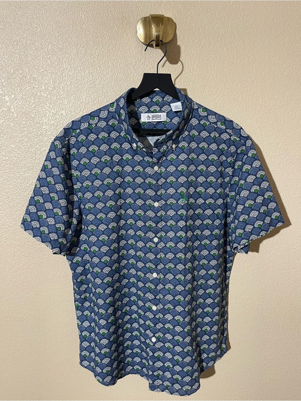 Original Penguin Blue & Green Short-Sleeve Patterned Button-Down Shirt